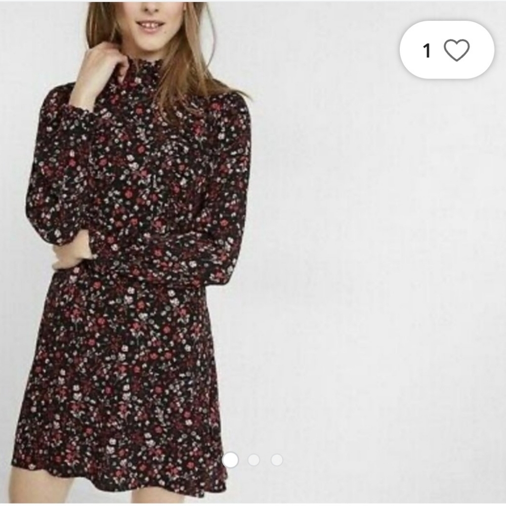 Express Ruffled Lace Back Floral Mock Neck Dress S